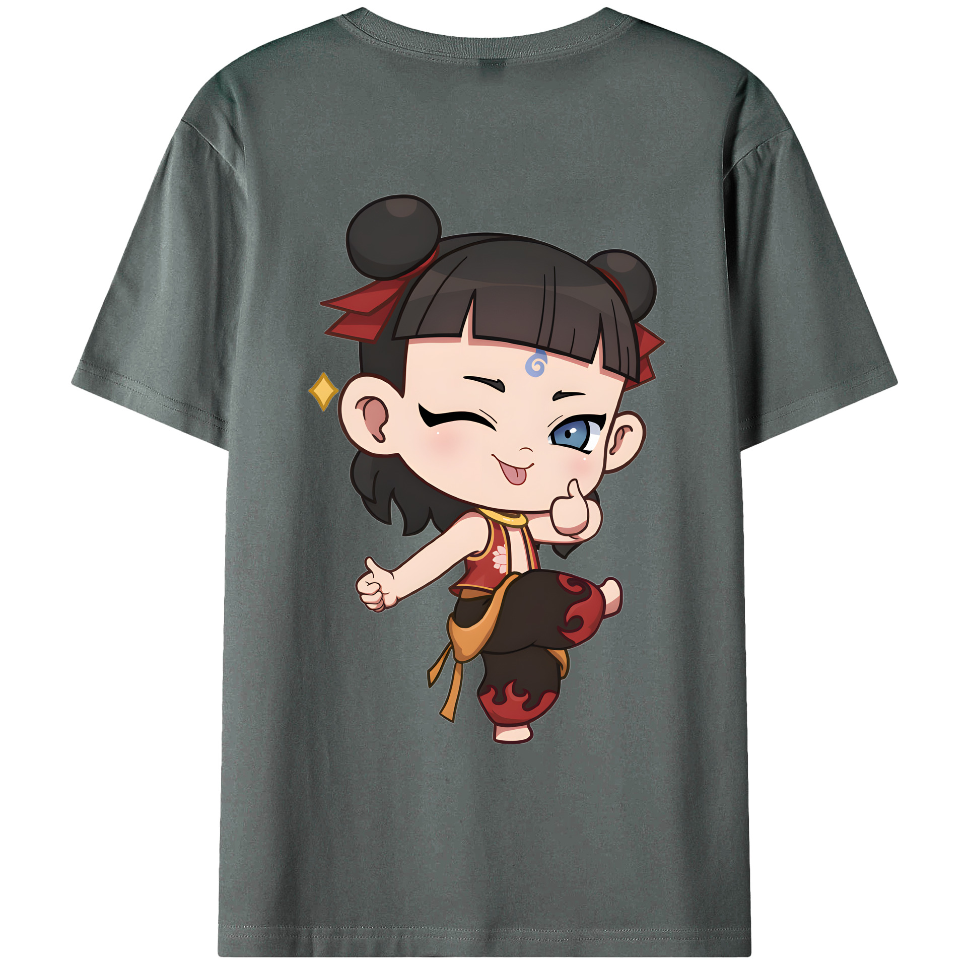 （画像用） Ne Zha 2 ナタ 魔童の大暴れ 綿100％ メンズ半袖Tシャツ（バックプリント） 通気性